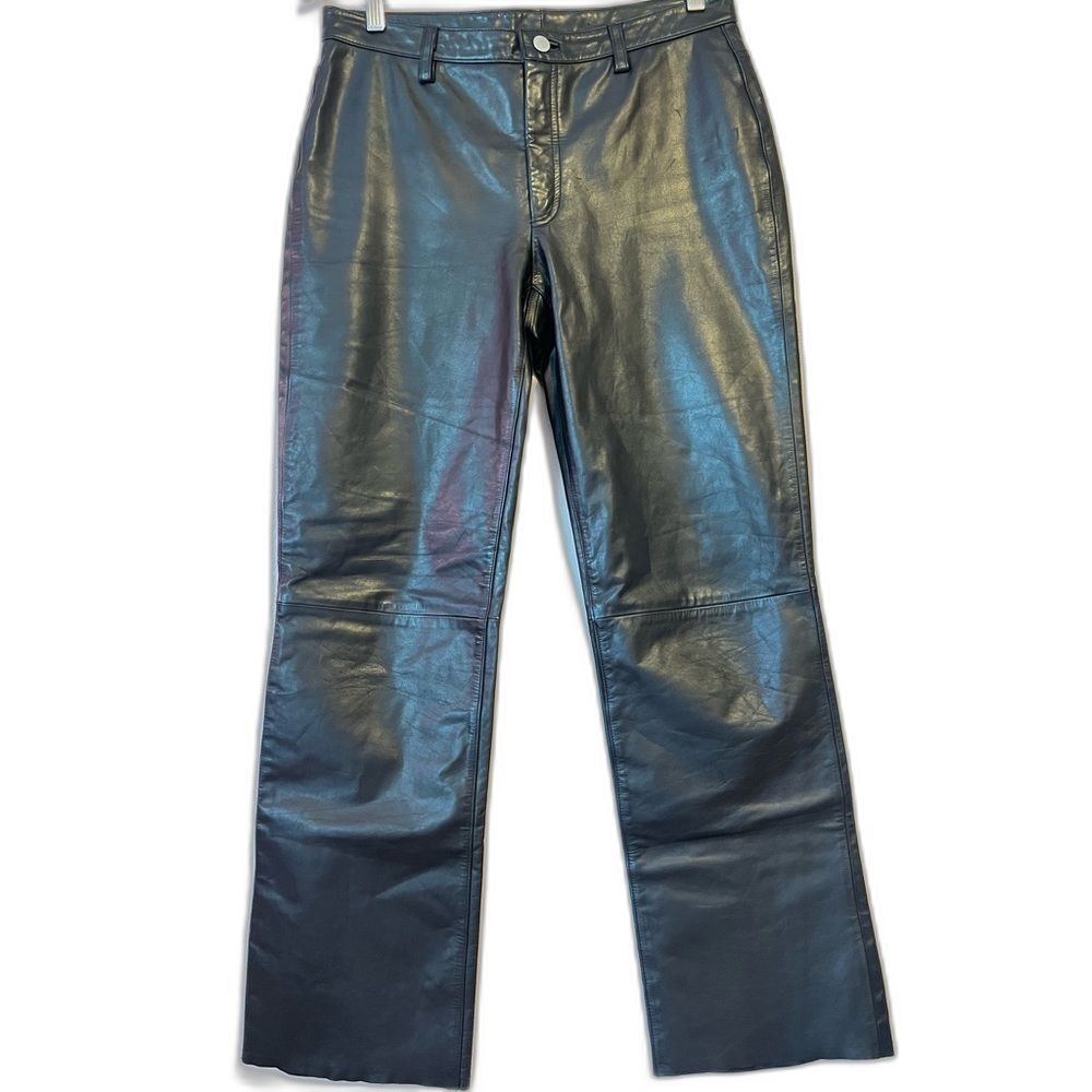 Banana Republic Vintage Y2K 90s Leather Pants Straight Leg High Rise Black Sz 8